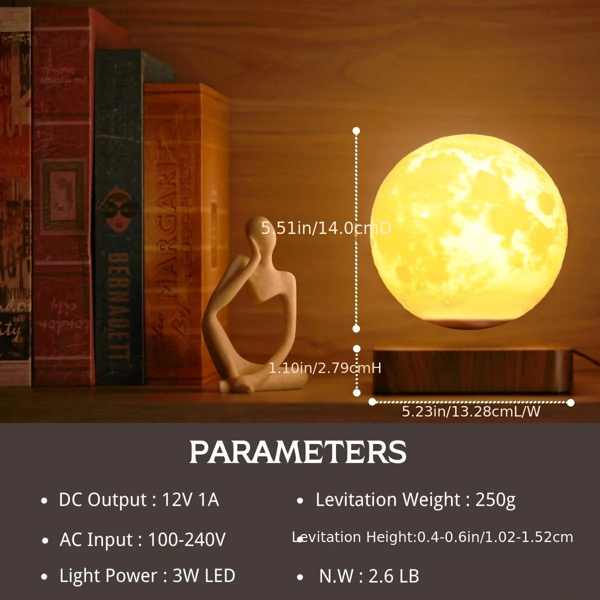 LunaOrbit — Levitating Moon Lamp with Wooden Base