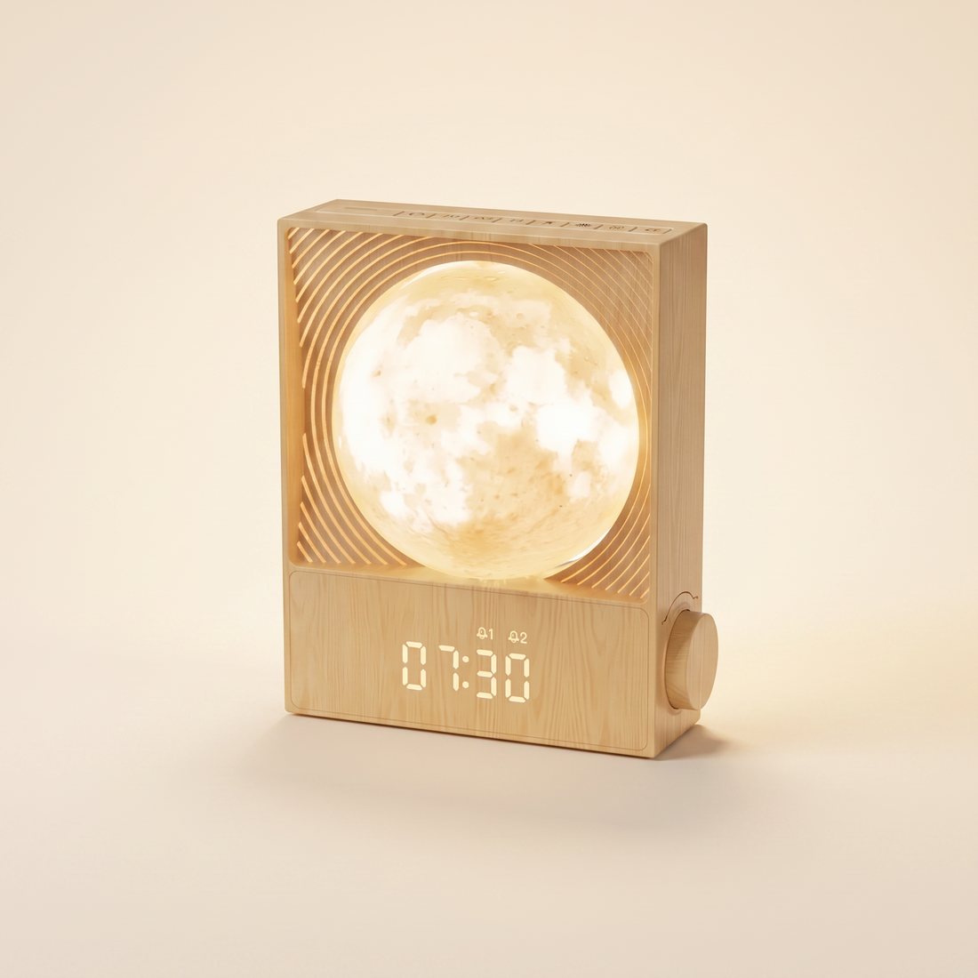 LunaRise sunrise alarm clock with moon lamp — studio product shot