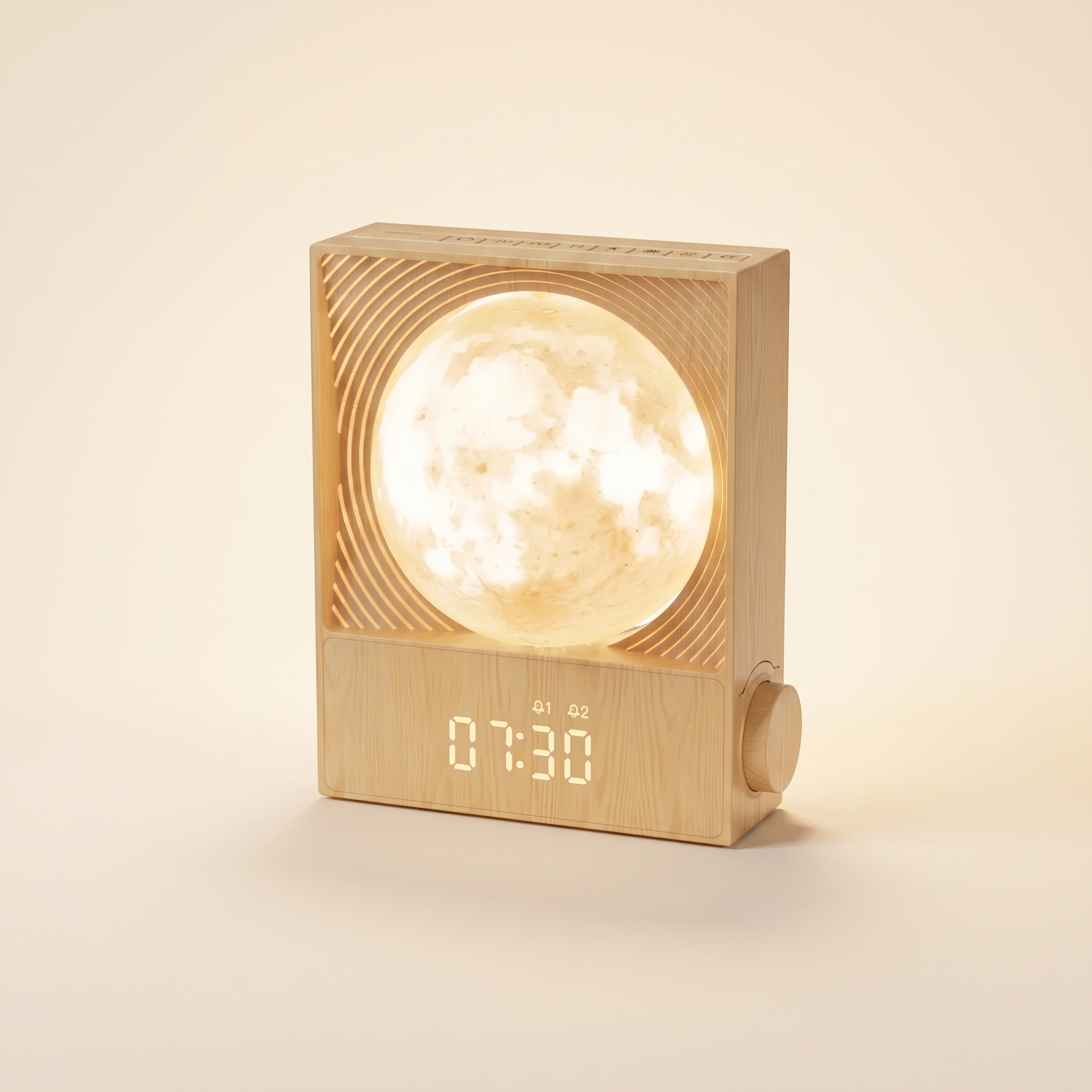 LunaRise sunrise alarm clock with moon lamp — studio product shot
