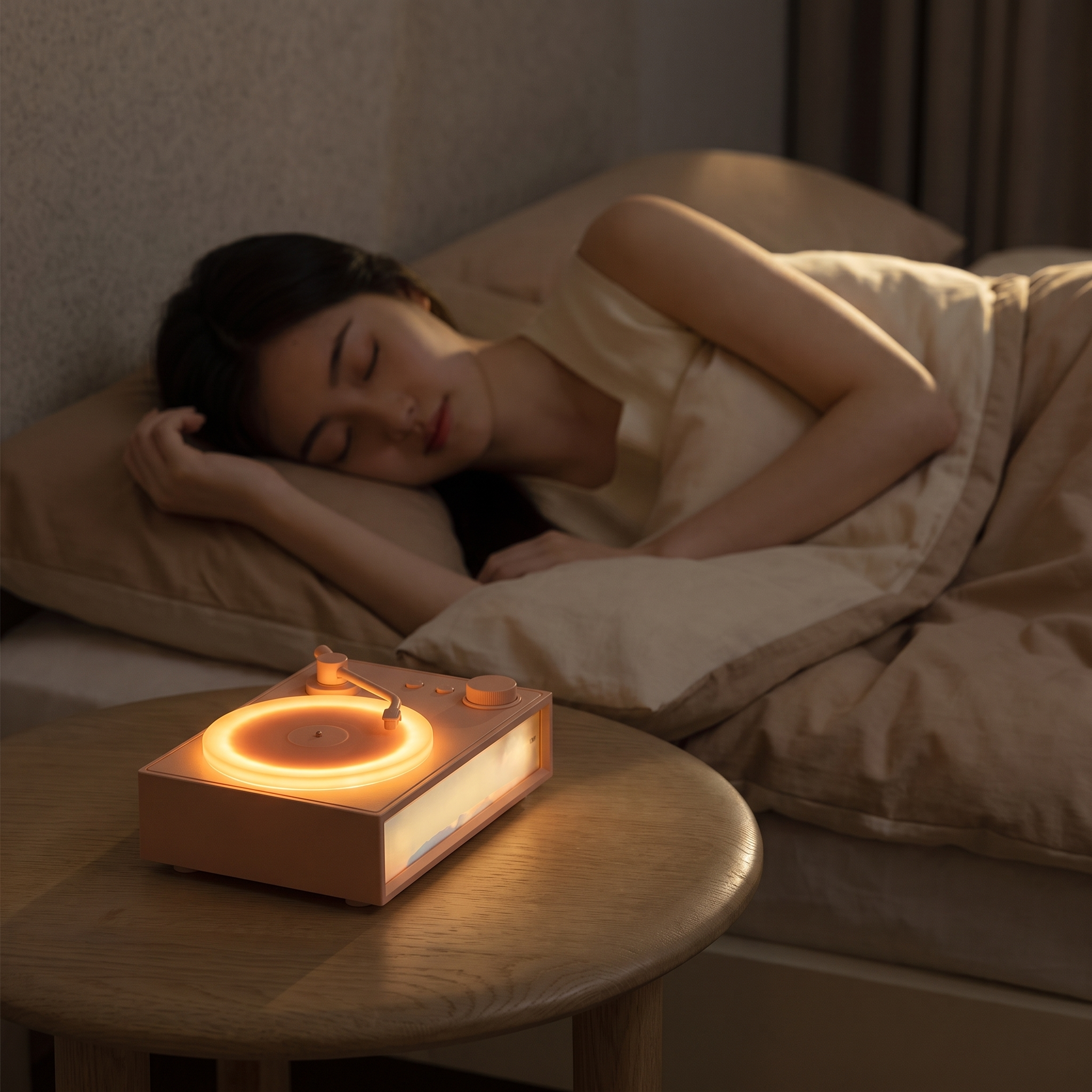 VinylAura as a warm bedside night lamp