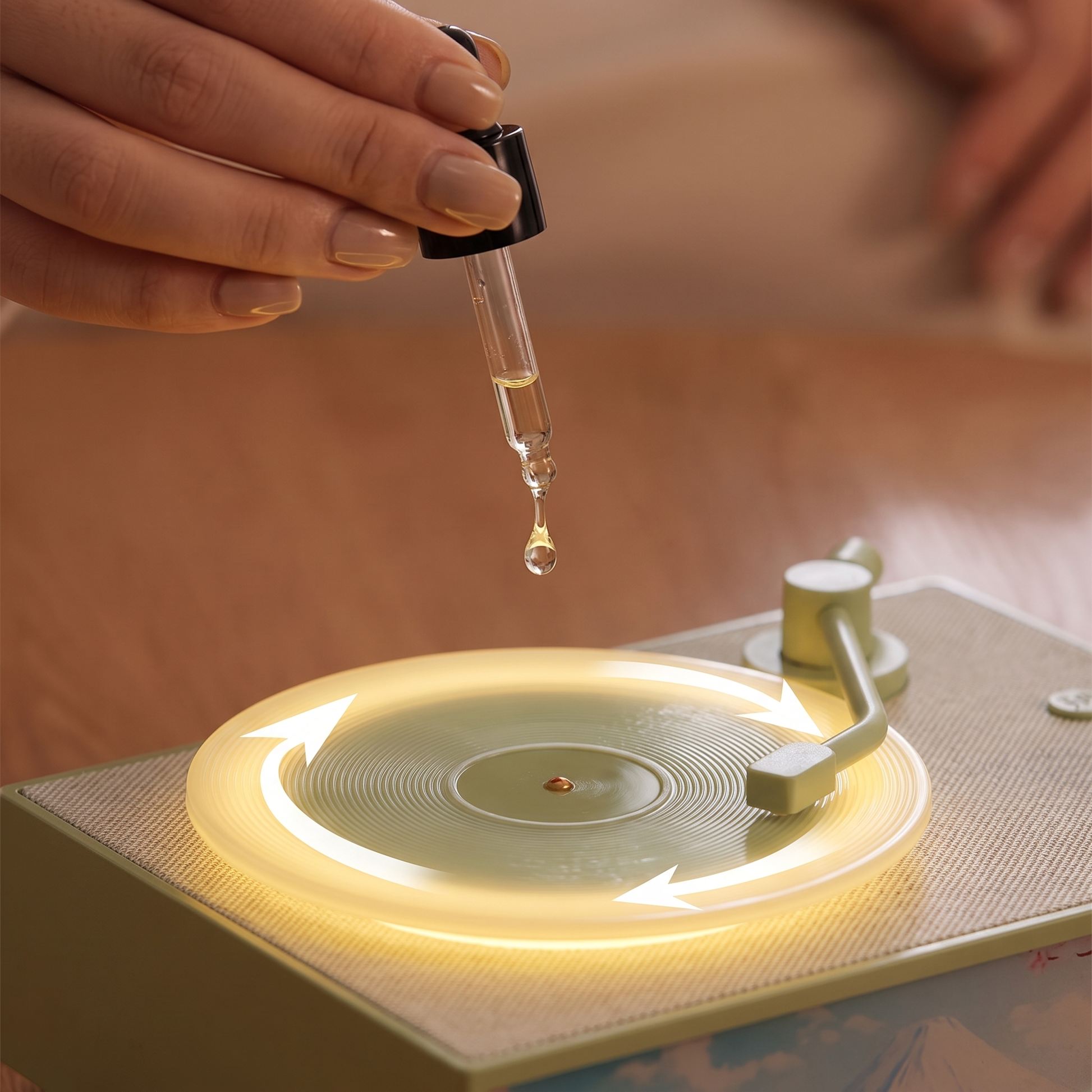 Adding essential oil drops to the VinylAura aroma disc