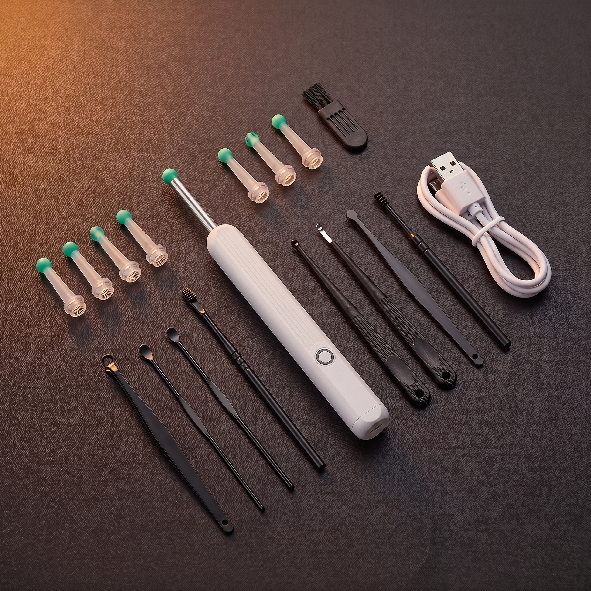 EarVue Pro White 8-pc kit — dark flat lay